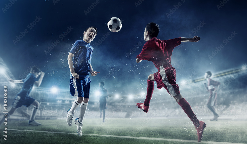 Children play soccer. Mixed media