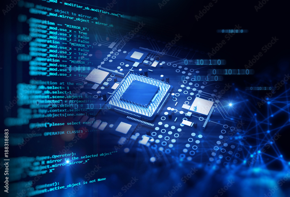 3d rendering of futuristic blue circuit board 3d rendering of futuristic blue circuit board