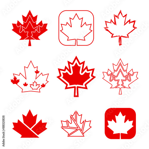 A set of custom maple leaf icons in vector format. In total there are nine unique Canadian symbols in this design.