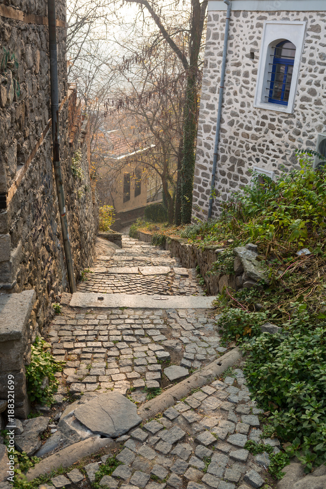 Typical street of the old town in Veliko Tarnovo, Bulgaria
