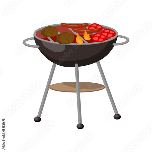 Barbecue party grill with steaks, cutlets, sausages cartoon vector Illustration