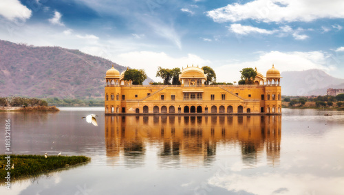 Water palace known as Jal Mahal at Jaipur Rajasthan with scenic landscape.