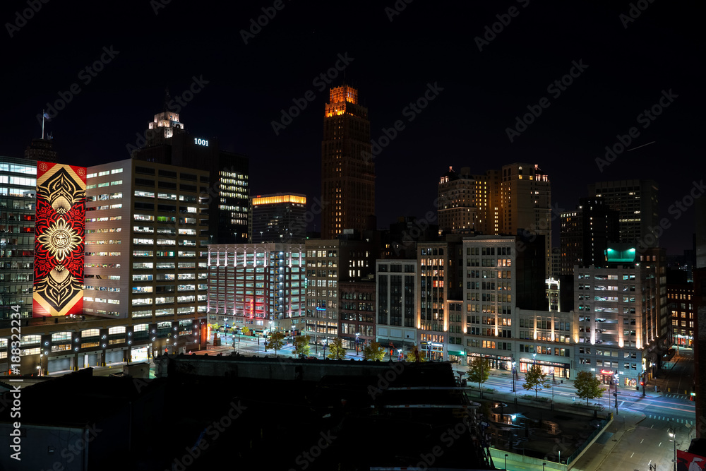 City of Detroit Cityscape at Night