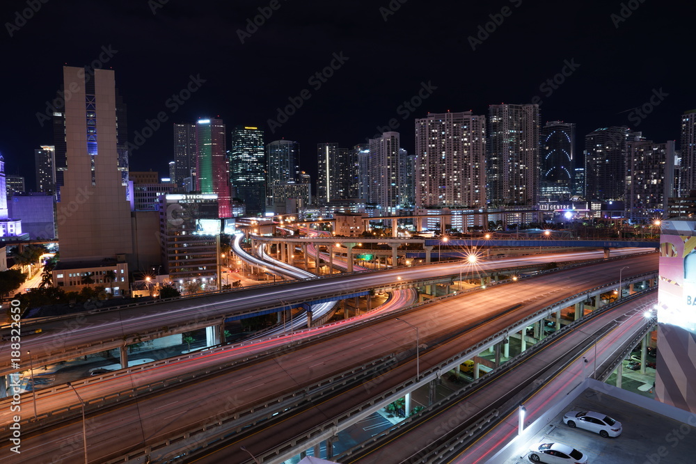 Traffic on the highway in downtown Miami