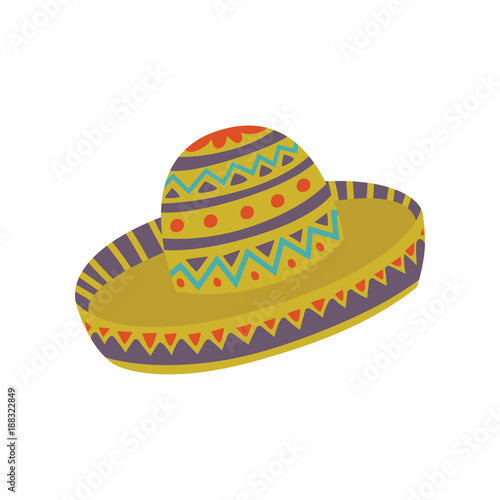 Sombrero hat with Mexican ornament cartoon vector Illustration