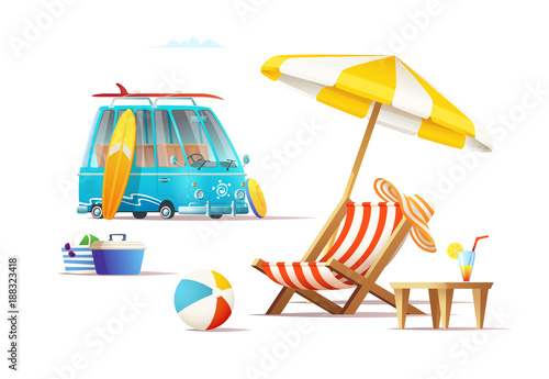 Summer travel holiday concept. Cartoon vector illustration