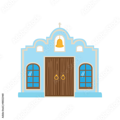 Mexican blue house, Mexico city facade cartoon vector Illustration