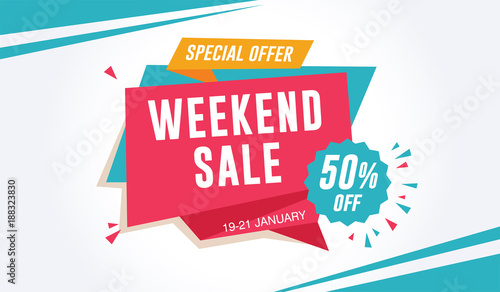Weekend Sale Special Offer Banner Template. 50% Off