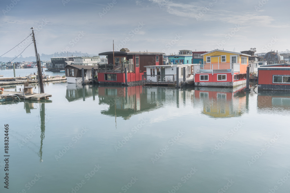 Houseboats in Sausalito, CA. Floating in Richardson Bay