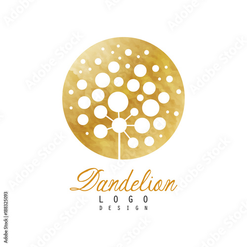 Fototapeta Naklejka Na Ścianę i Meble -  Rounded logo design of dandelion plant. Abstract flower. Luxury golden emblem. Original vector element for spa center, yoga studio or organic cosmetics
