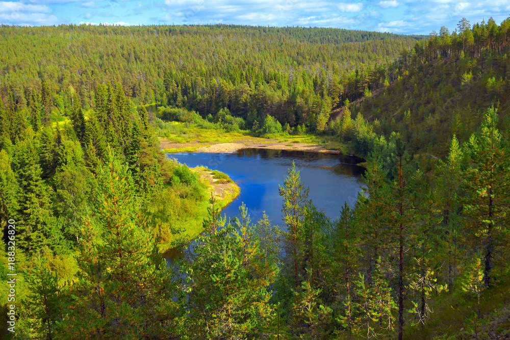 Oulanka river in mountain valley.