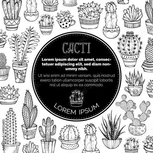 Vector cacti doodles background.