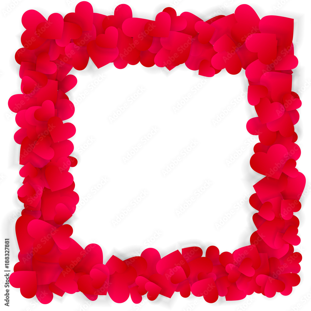 Red hearts square frame isolated on white