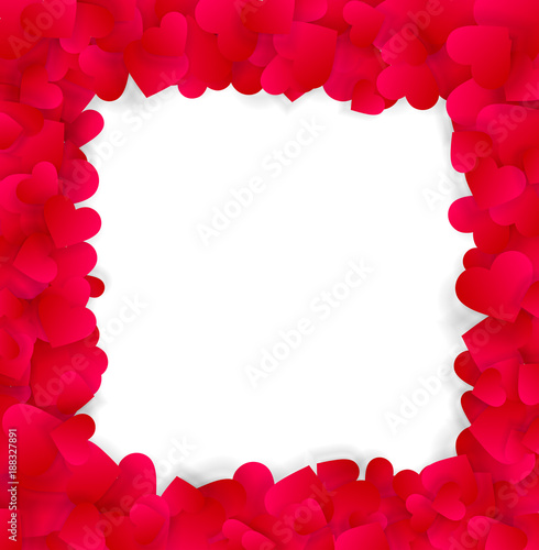Love Valentines or wedding elegant frame made of red hearts
