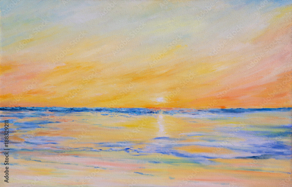 Obraz premium Sea is covered with ice. Sunset on the sea in winter