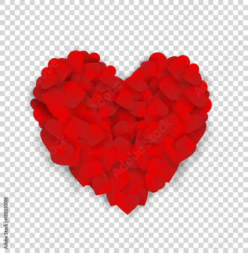 Big red heart made of small hearts isolated on transparent