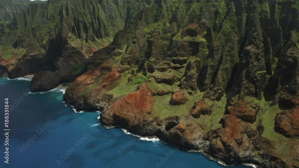 Aerial Tilt Down Island Mountains Cliffs Ocean Hawaii Aerial Tilt Down Island Mountains Cliffs Ocean Hawaii