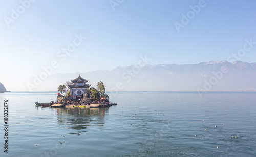 Xiao putuo island on erhai lake in Yunnan   china . large copy space