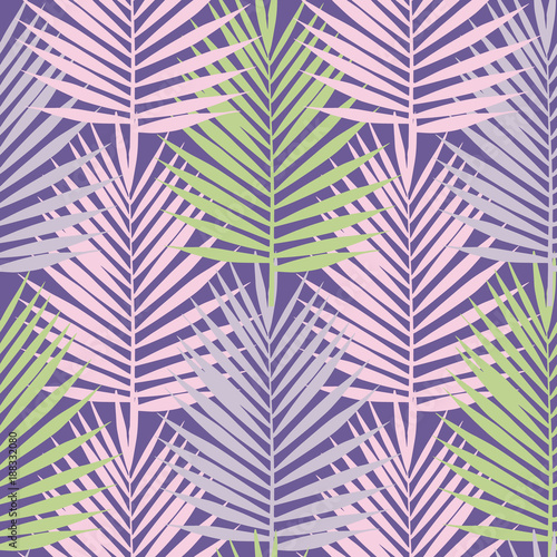 Ultra violet tropical palm leaves seamless pattern. Vector illustration.