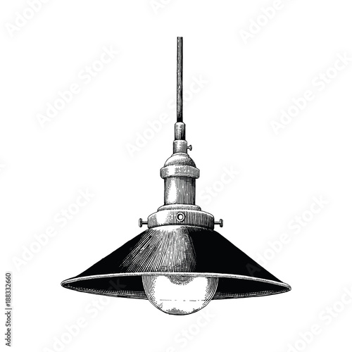 Vintage hanging lamp hand drawing engraving isolated on white background
