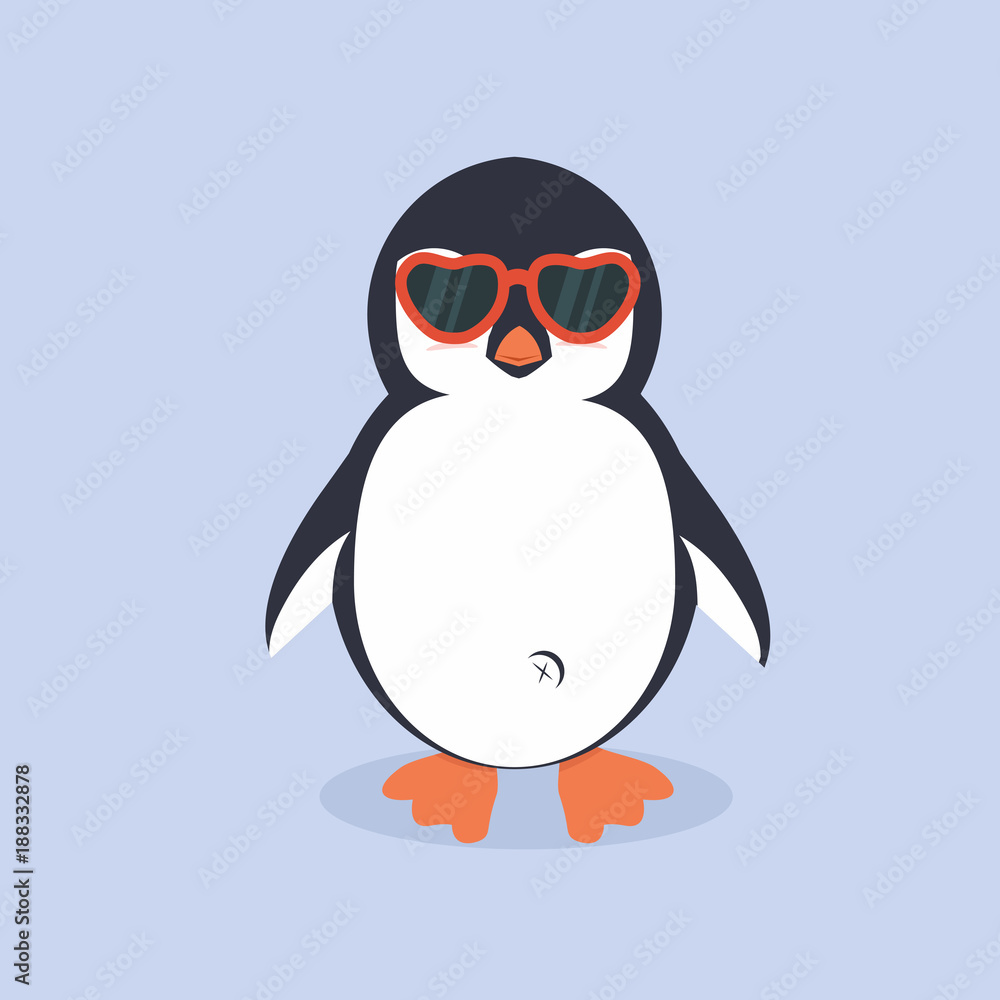 Obraz premium Cute Penguin cartoon with glasses