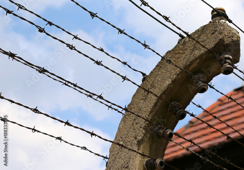 border of a prison with barbed wire photo