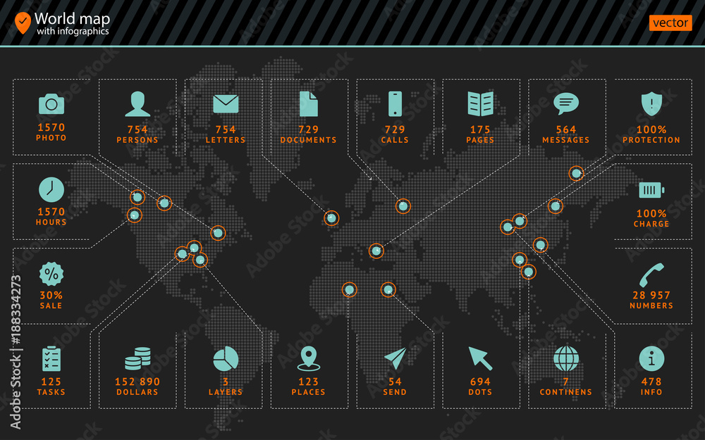 Spot the modern conceptual vector map of the world with arrowed ...