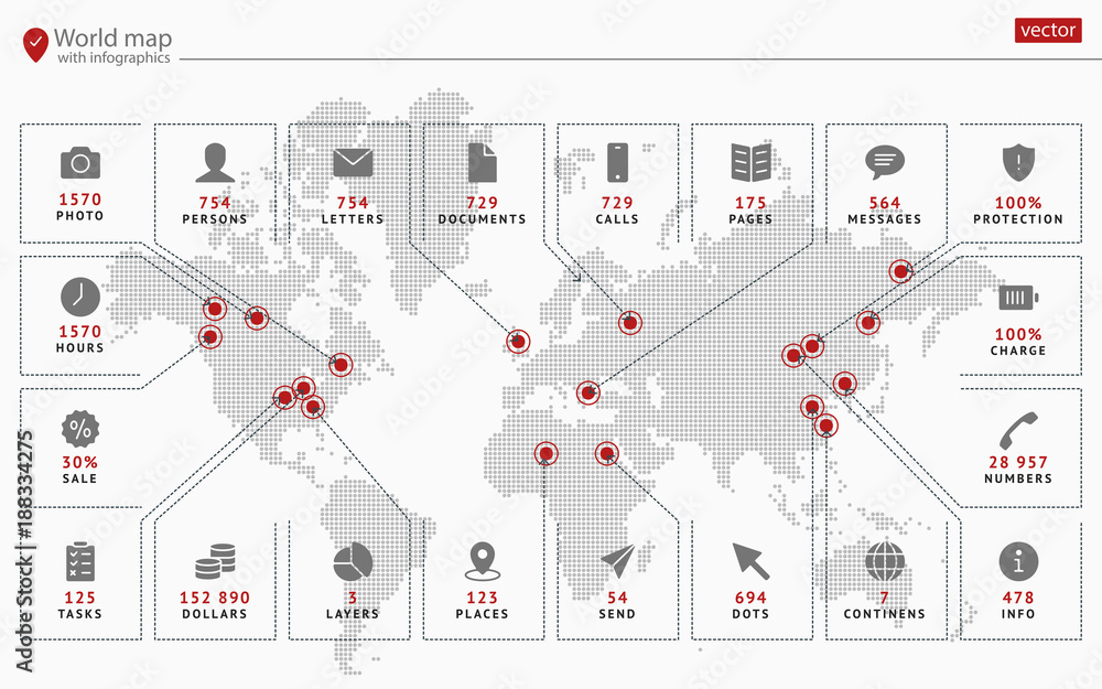 Spot the modern conceptual vector map of the world with arrowed ...