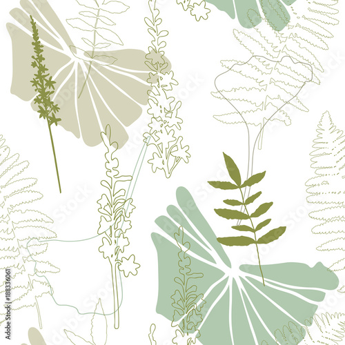 Floral botanical vector seamless pattern with hand drawn agrimony herb flower...