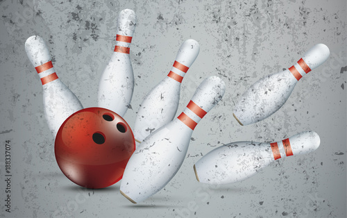 Bowling Pins Red Ball Strike Concrete