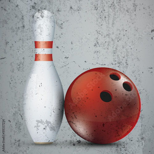 Bowling Pin Red Ball Concrete