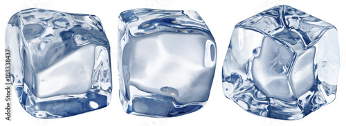 Macro picture of three ice cubes. Clipping path.