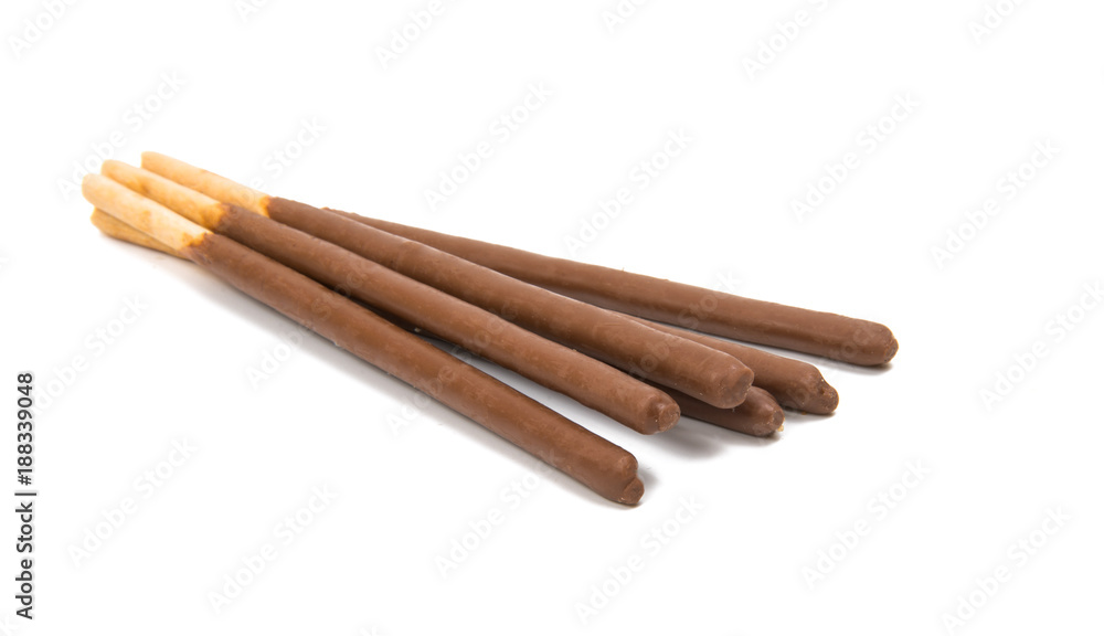 Biscuit sticks in chocolate isolated