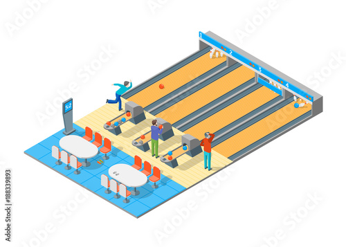 Bowling Alley Isometric View. Vector