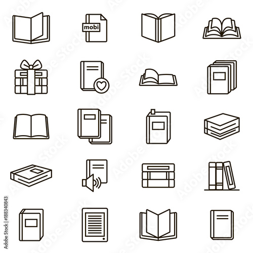 Book Signs Black Thin Line Icon Set. Vector