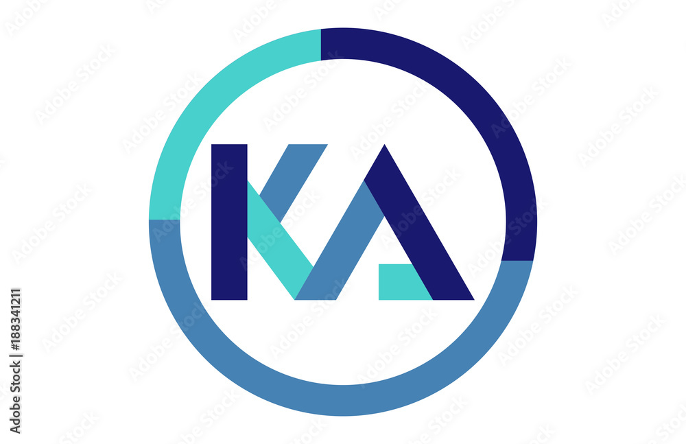 KA Global Circle Ribbon Letter Logo - obrazy, fototapety, plakaty 
