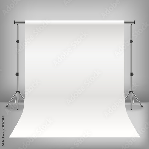 Realistic Detailed 3d Photo Studio White Background. Vector