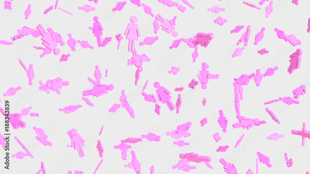 Numerous floating Pink Woman Symbols on a Simple Light Background