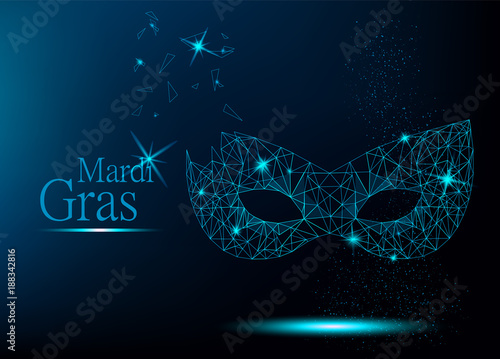 Mardi Gras blue polygonal carnival mask