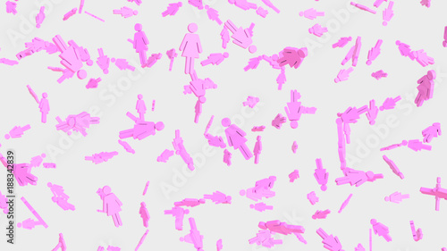Numerous floating Pink Woman Symbols on a Simple Light Background © stockmorrison