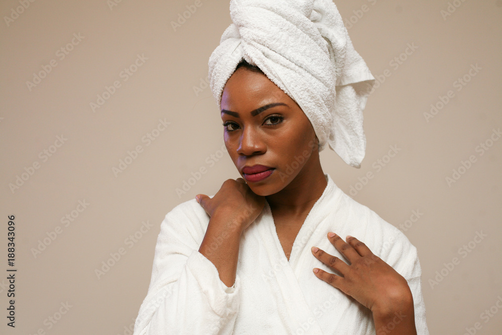 Portrait of beautiful African woman after bathing. Portrait of beautiful African woman after bathing.