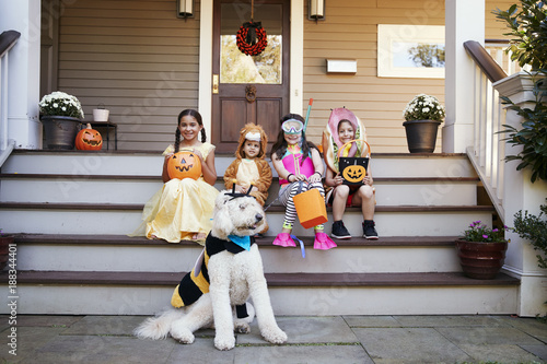 Children And Dog In Hallowe...