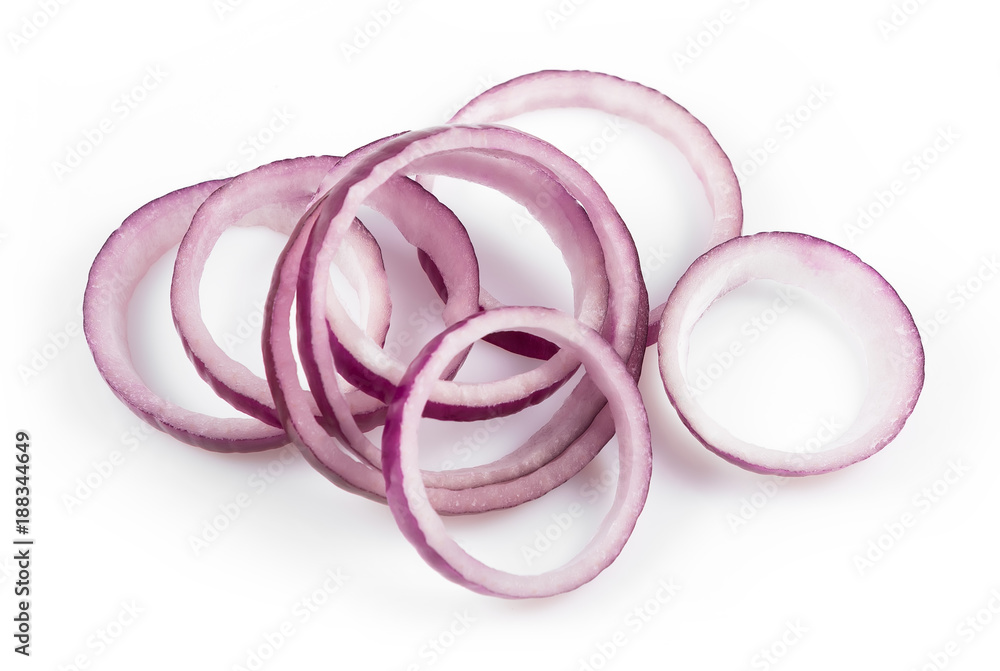 Sliced red onion rings isolated on white background cutout Sliced red onion rings isolated on white background cutout