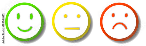 set of 3 smileys expressing different emotions
