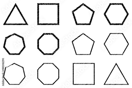 Geometric shapes set vector, Polygon - black on white scribble sketch - vector set 