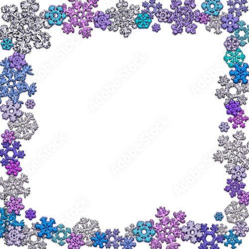 Square frame made of different snowflakes