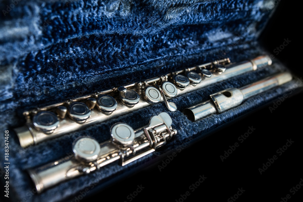 Obraz premium Transverse flute disassembled in its case