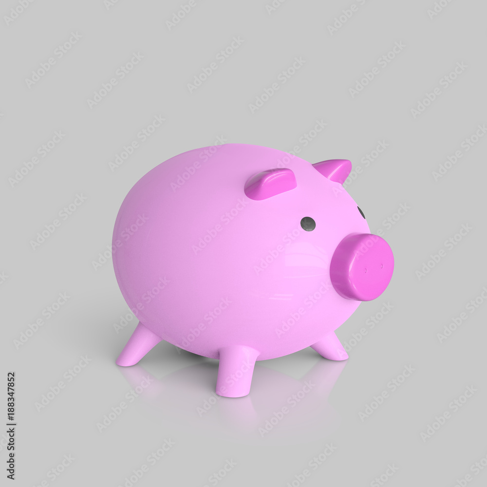 Isolated Pink Piggybank on an Unmarked Light Background With Reflection