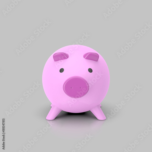 Isolated Pink Piggybank on a Light Reflective Surface