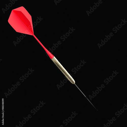 Isolated Red Playing Dart on an Unmarked Light Background With Reflection
